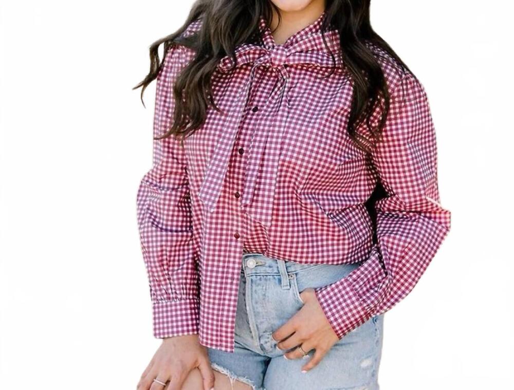 NEW LAYERZ CLOTHING sadie gingham long sleeve top in maroon